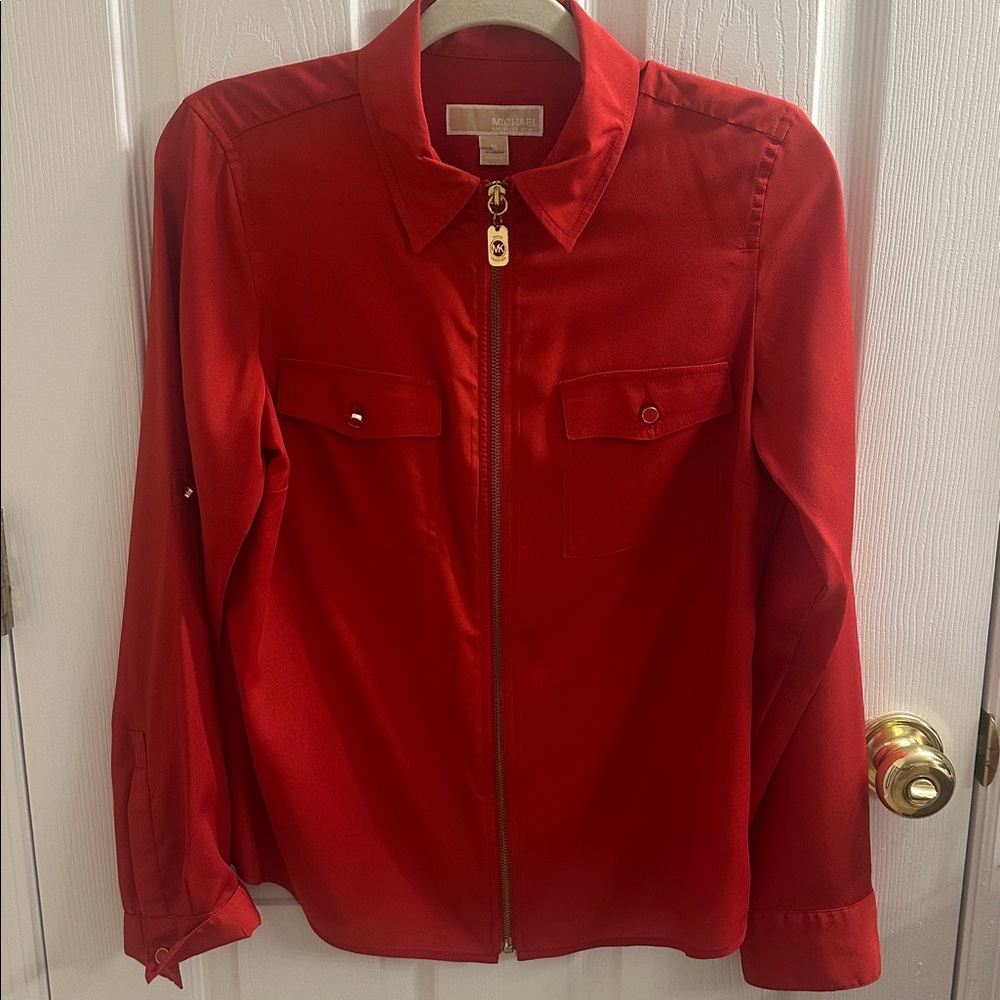 Michael Kors Red Shirt with Gold Zipper